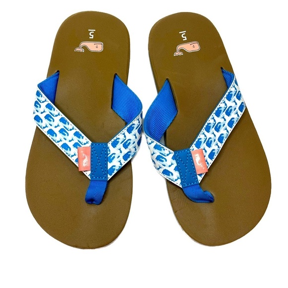 Vineyard Vines Watercolor Whale Blue Thong Flip Flops Sandals sz 5 - Picture 1 of 10